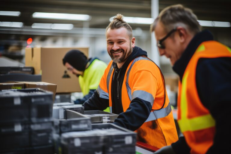 Mixed and diverse group of people working in a warehouse